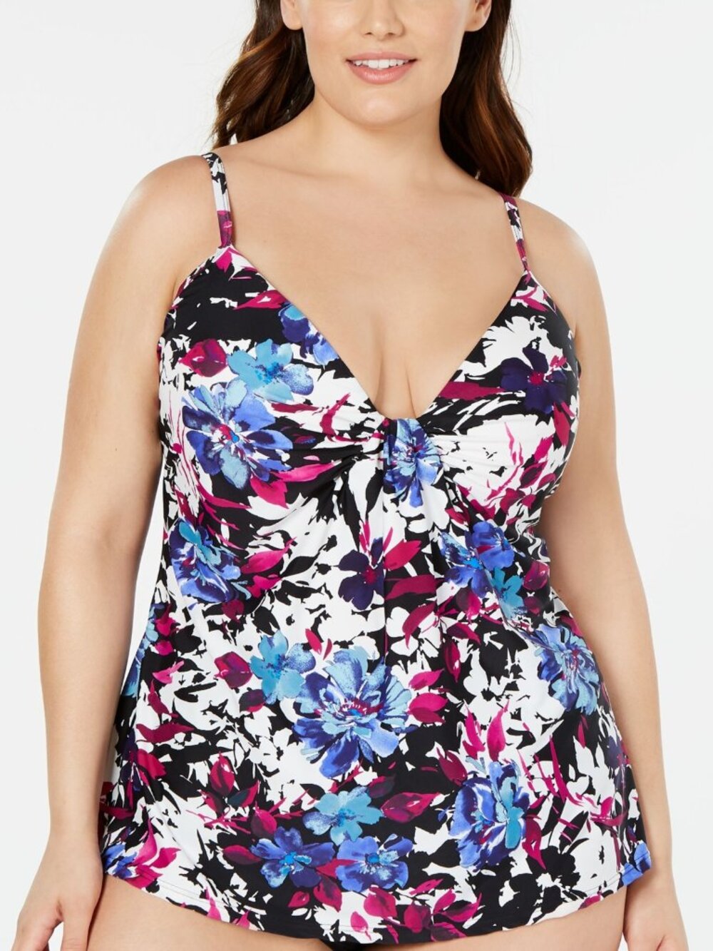 Island Escape Womens Plus Size Swim Society Floral Printed Scorpio Tankini Top S